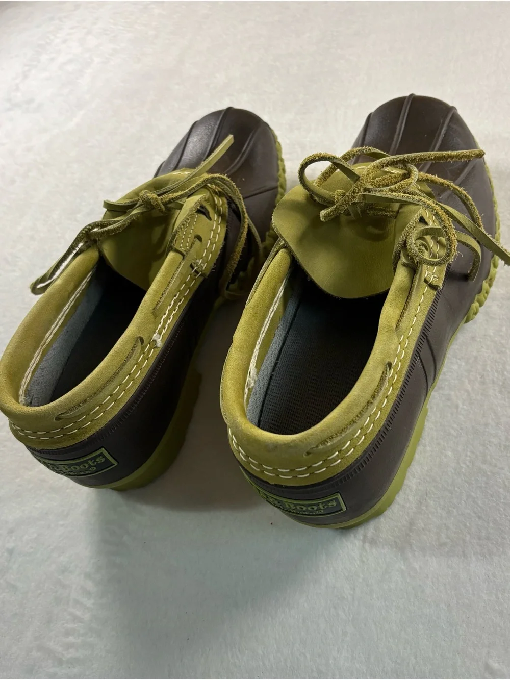 L.L. Bean Olive and Brown Waterproof Lace-Up Duck Shoes
